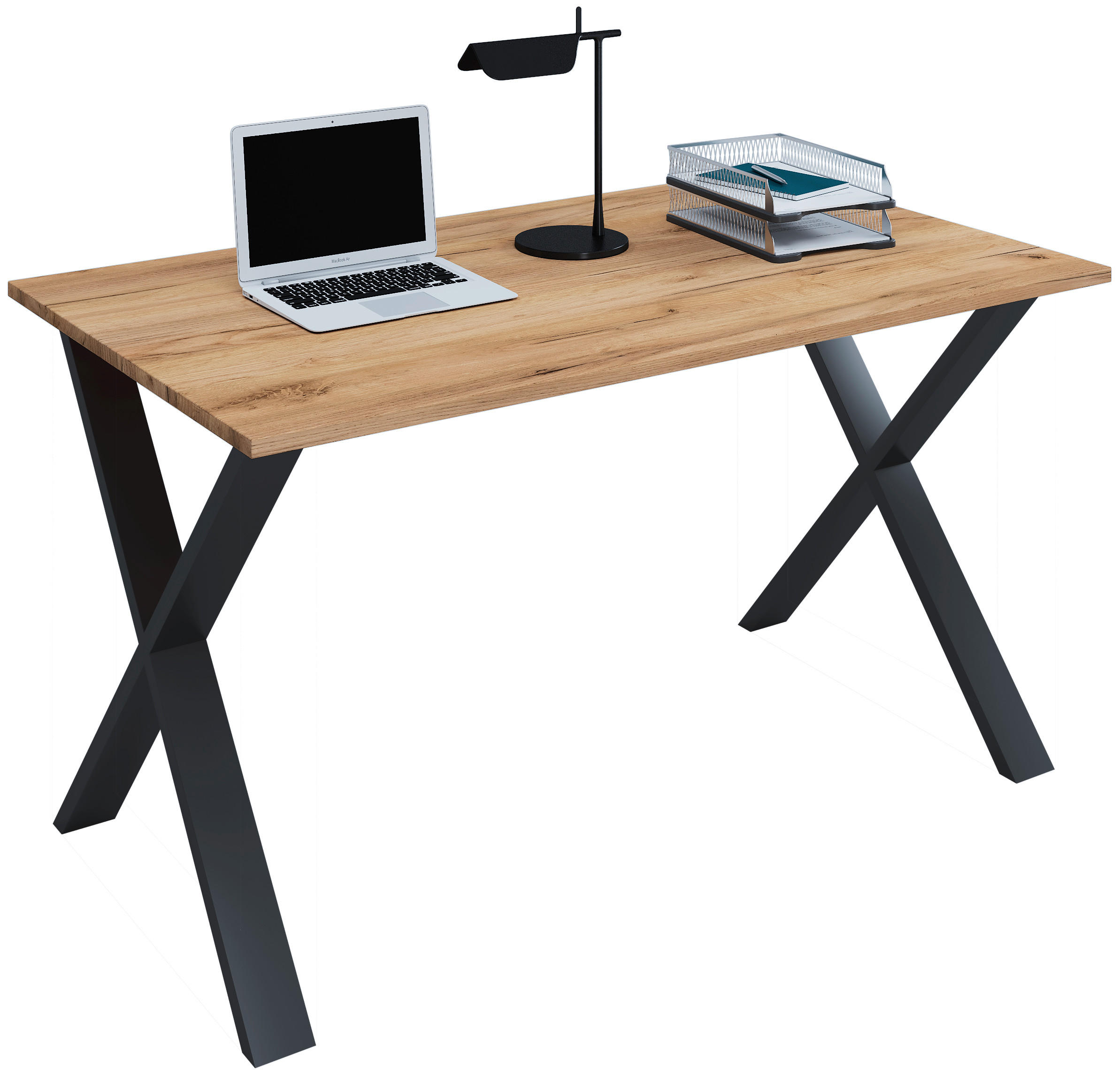 SCHREIBTISCH  in Schwarz, Honigeiche  - Honigeiche/Silberfarben, Design, Holzwerkstoff/Metall (140/76/80cm) - MID.YOU