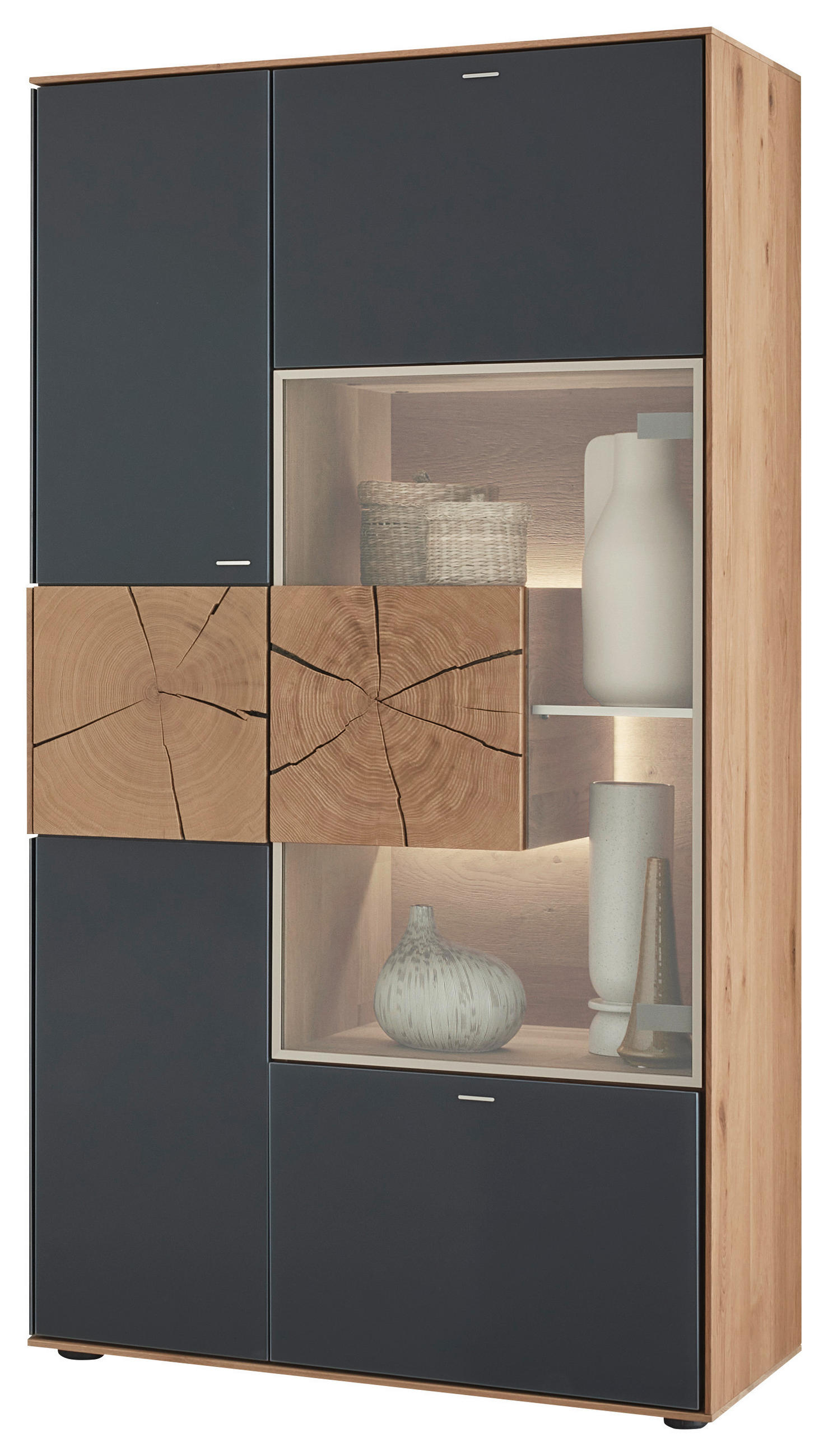 HIGHBOARD Anthrazit, Eichefarben  77/148/39 cm  - Edelstahlfarben/Eichefarben, Design, Glas/Holz (77/148/39cm) - Valnatura
