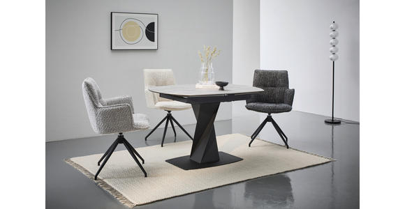 ESSTISCH in Metall, Glas, Keramik 120-178/90/76 cm - Schwarz/Grau, Design, Glas/Keramik (120-178/90/76cm) - Novel