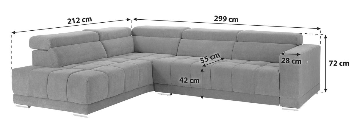 Wohnlandschaft "Hogan" , in Webstoff Grau  - Silberfarben/Grau, Modern, Holz/Textil (212/299cm) - Livetastic