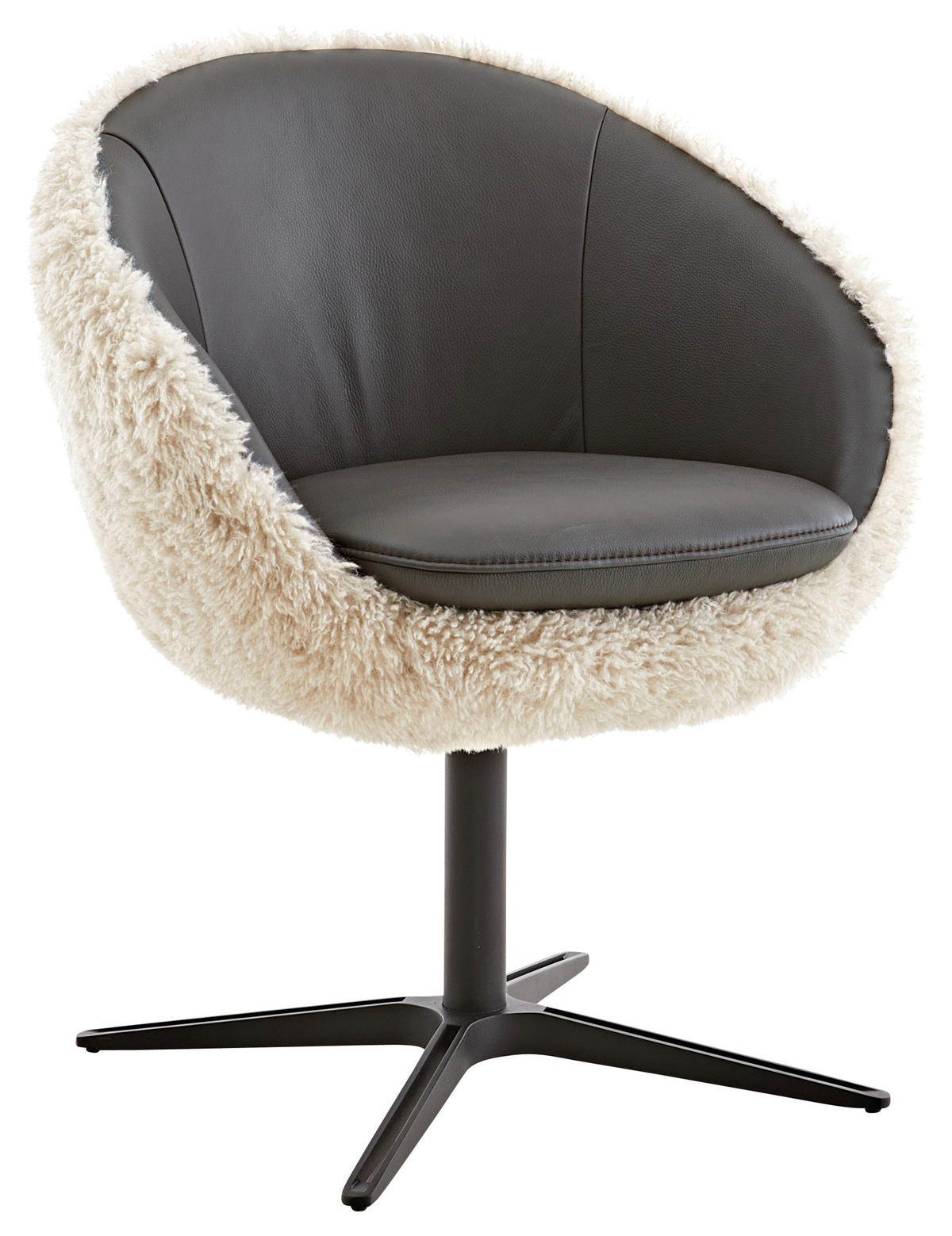 ARMLEHNSTUHL  in Hochflor Kombination Echtleder/Stoff pigmentiert  - Schwarzbraun/Beige, Design, Leder/Textil (65/81/61cm) - Koinor