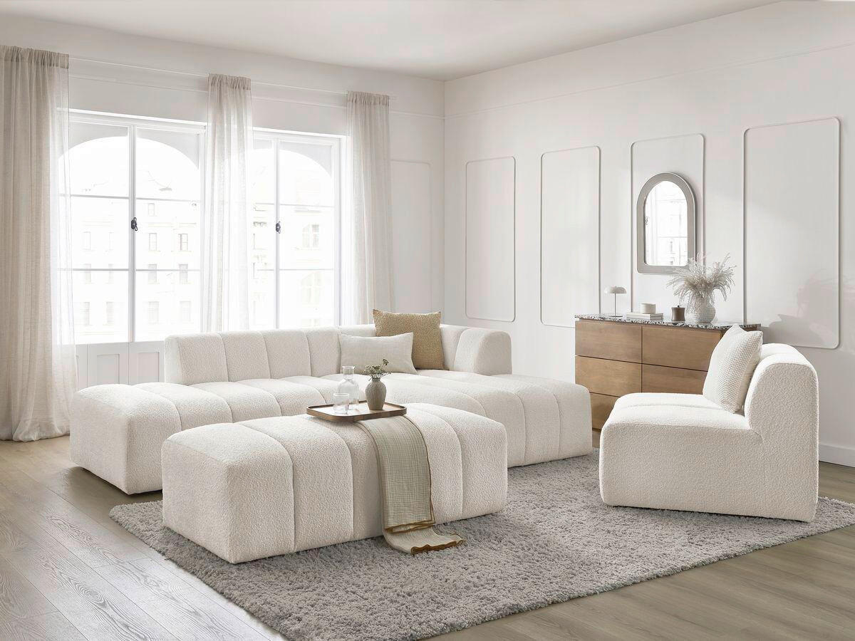 ECKSOFA Ottomane rechts  ANNECY Weiß Bouclé  - Schwarz/Weiß, MODERN, Kunststoff/Textil (262/170cm)