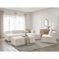 ECKSOFA Ottomane rechts  ANNECY Weiß Bouclé  - Schwarz/Weiß, MODERN, Kunststoff/Textil (262/170cm)