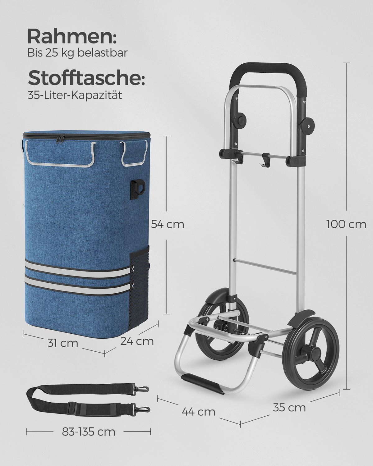 EINKAUFSTROLLEY - Blau/Schwarz, Basics, Textil (44/100/35cm)