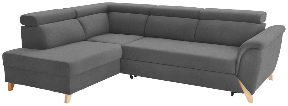 ECKSOFA Chenille Dunkelgrau  - Dunkelgrau/Naturfarben, Konventionell, Holz/Textil (200/265cm) - Stylife