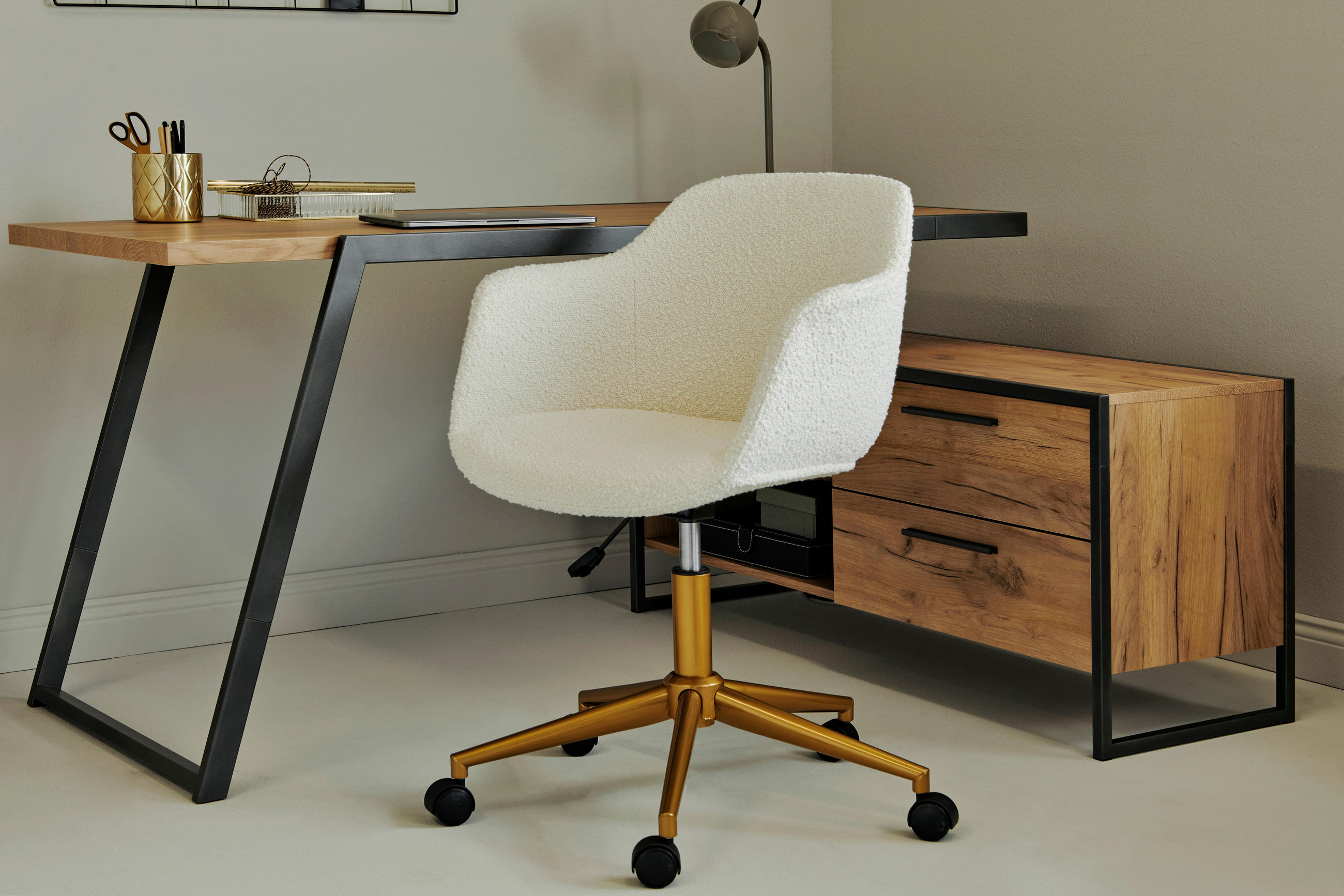 DREHSTUHL Webstoff Goldfarben  - Goldfarben, MODERN, Kunststoff/Textil (56,5/59/78-87cm) - Livetastic