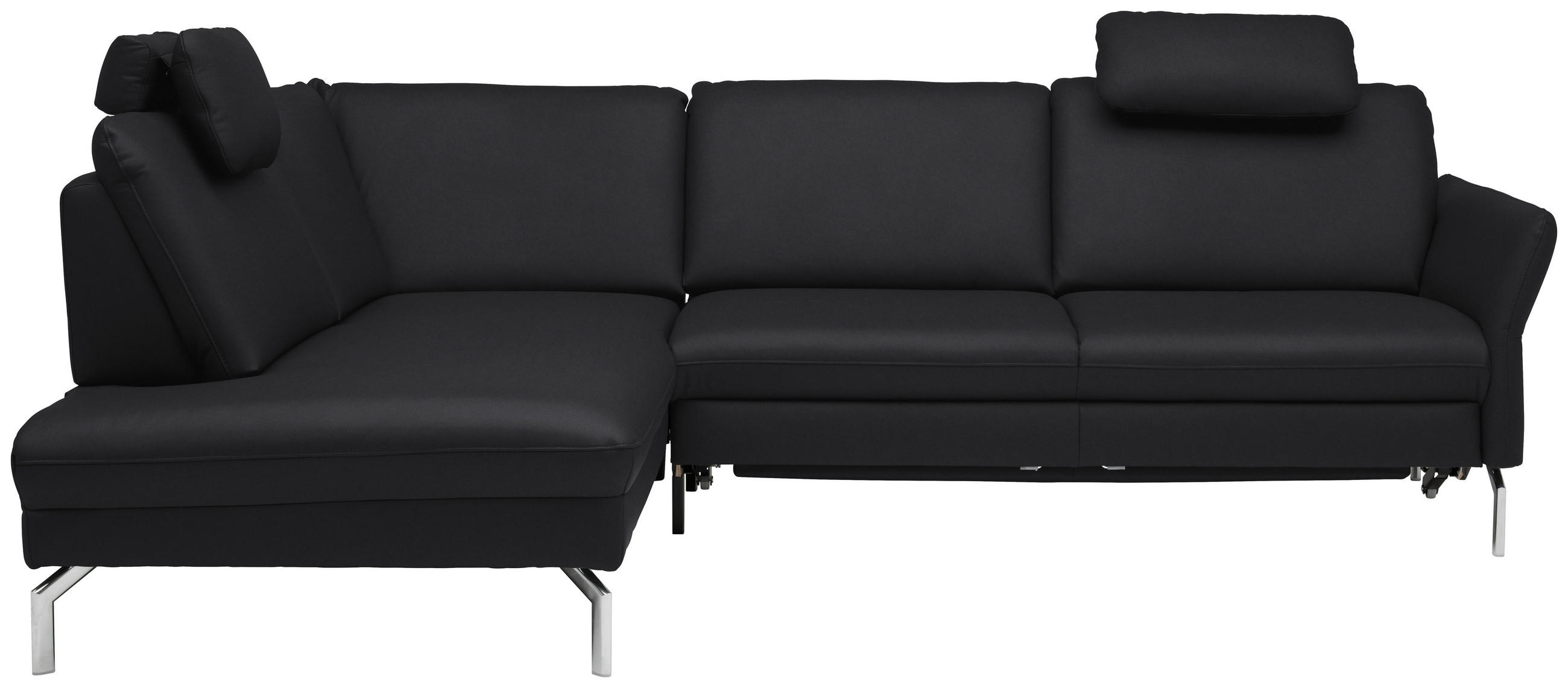 ECKSOFA in Echtleder Anthrazit  220/284 cm  - Anthrazit/Alufarben, KONVENTIONELL, Leder/Metall (220/284cm) - Beldomo Premium