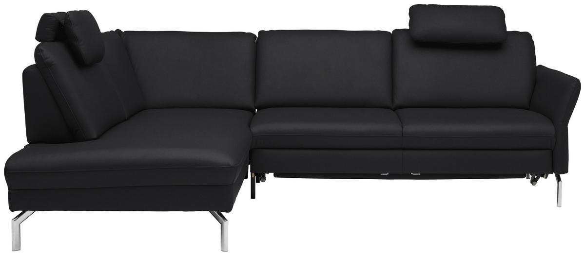 ECKSOFA in Echtleder Anthrazit  220/284 cm  - Anthrazit/Alufarben, KONVENTIONELL, Leder/Metall (220/284cm) - Beldomo Premium