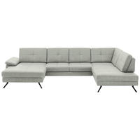 WOHNLANDSCHAFT Lederlook, Mikrofaser Hellgrau  - Hellgrau/Schwarz, Design, Textil/Metall (179/343/220cm) - Beldomo System