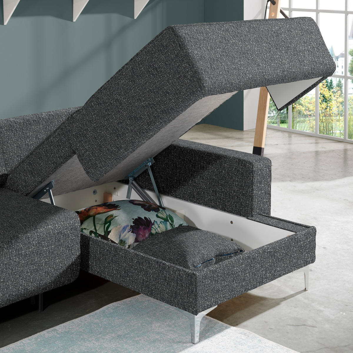 ECKSOFA  in Mikrovelours Anthrazit  248/160 cm  - Anthrazit/Alufarben, Design, Textil/Metall (248/160cm) - Sedda