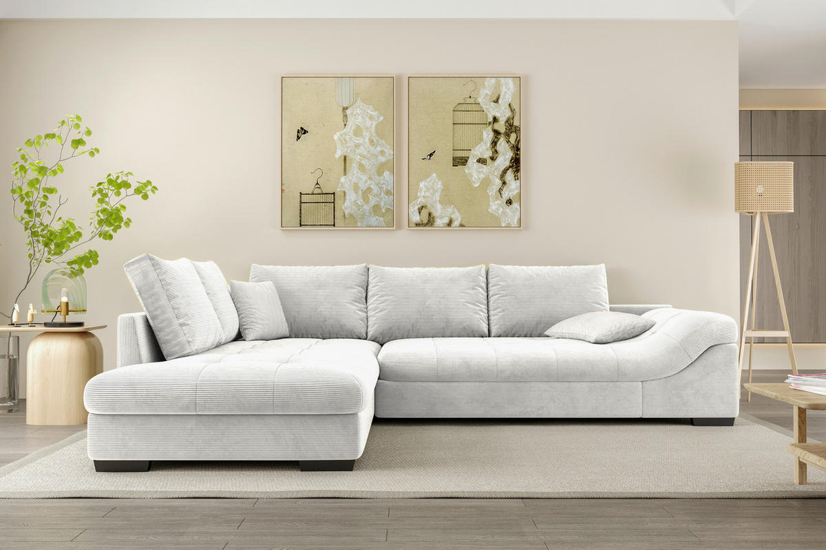 ECKSOFA Naturfarben Cord Zierkissen, Rückenkissen, Rücken echt  - Schwarz/Naturfarben, KONVENTIONELL, Holz/Textil (202/298cm) - Carryhome