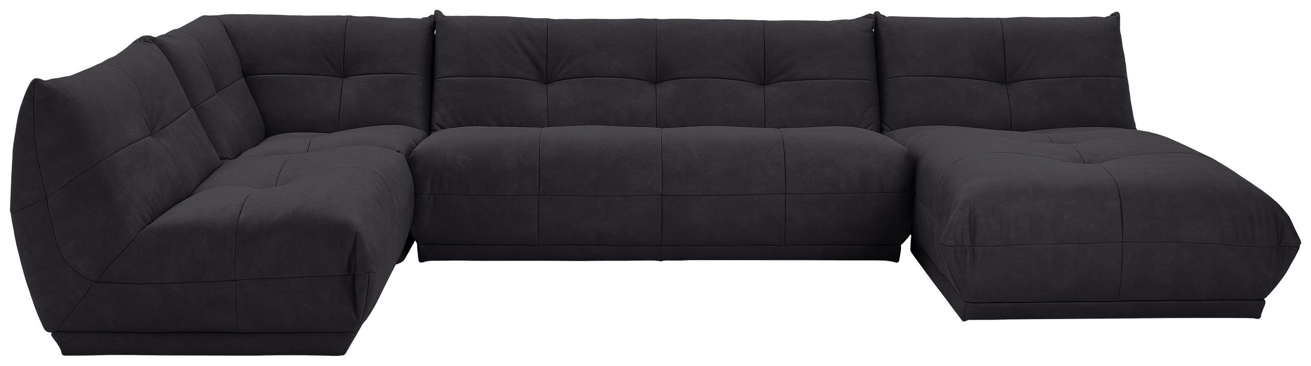 WOHNLANDSCHAFT Schwarz Lederlook  - Schwarz, Trend, Textil (210/390/185cm) - Livetastic