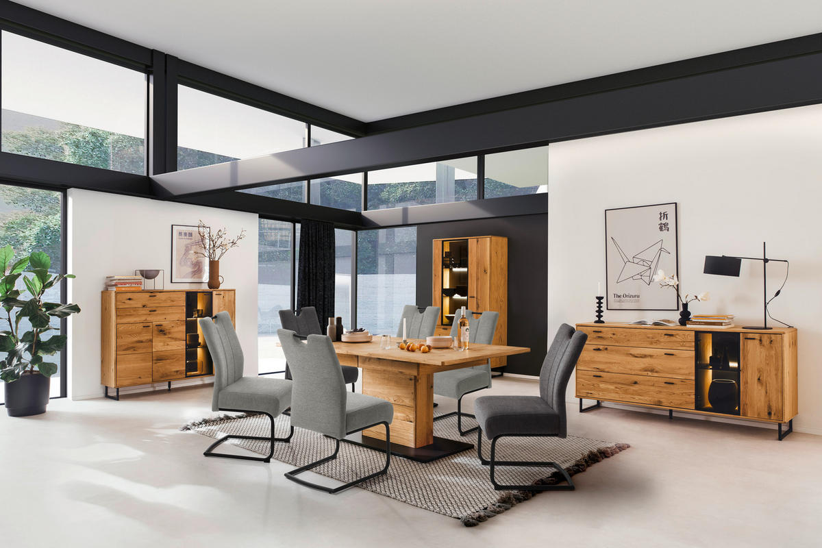 VITRINE in furniert, teilmassiv Balkeneiche Wildeiche  - Wildeiche/Anthrazit, Design, Glas/Holz (100/186/37cm) - MID.YOU
