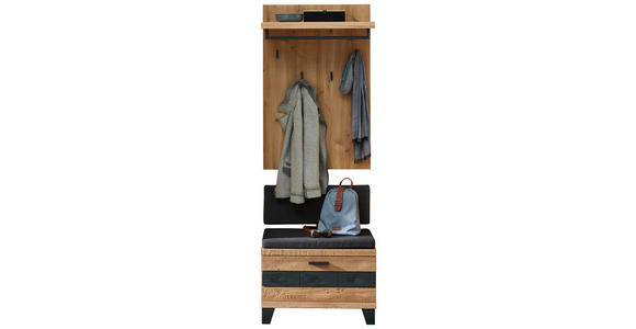 GARDEROBENBANK Wildeiche massiv Eichefarben, Dunkelgrau  - Eichefarben/Dunkelgrau, Natur, Holz/Textil (70/79/38cm) - Linea Natura