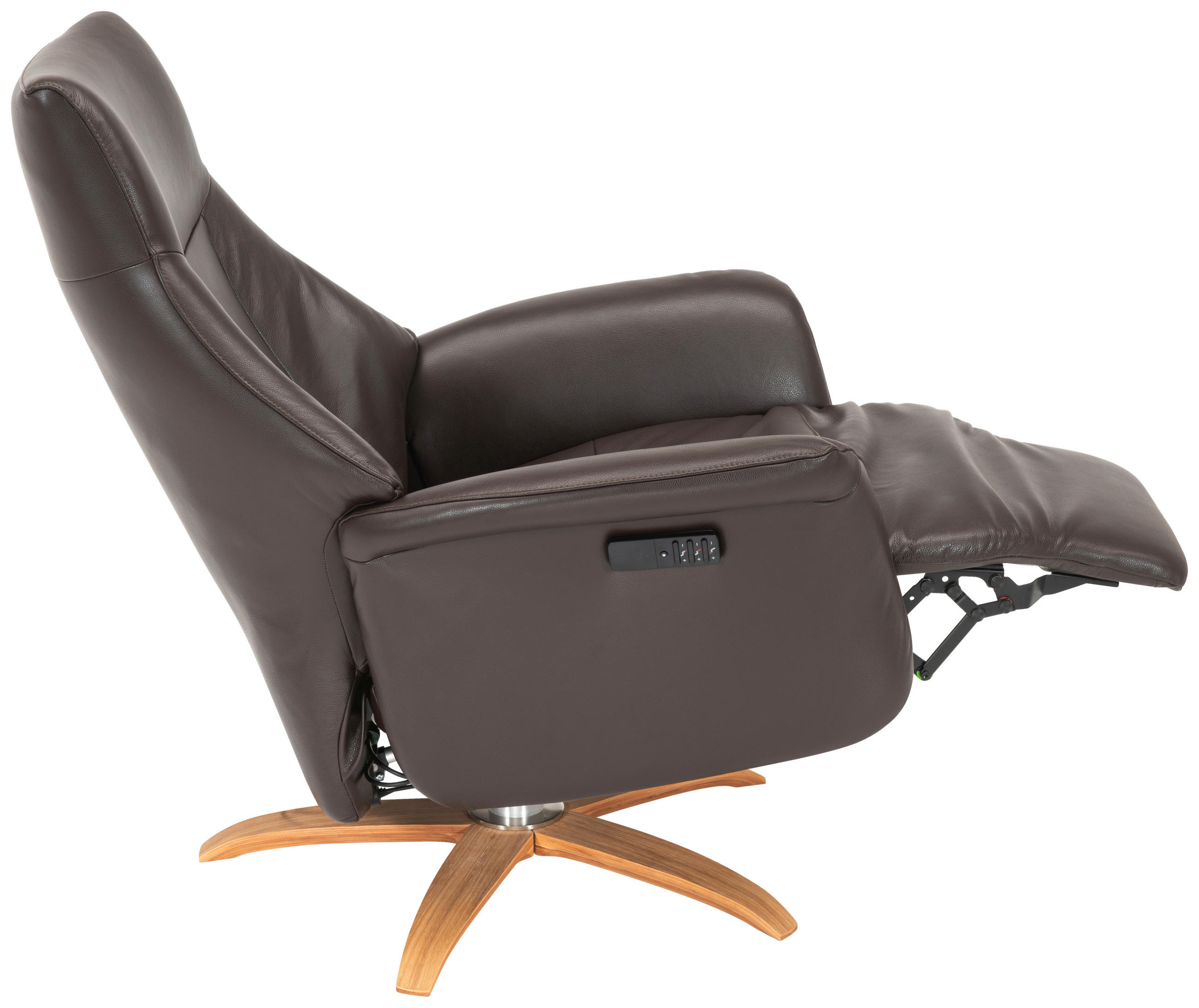RELAXFÅTÖLJ i trä, metall, läder mörkbrun  - mörkbrun/ekfärgad, Klassisk, metall/läder (84/110/84cm) - Welnova