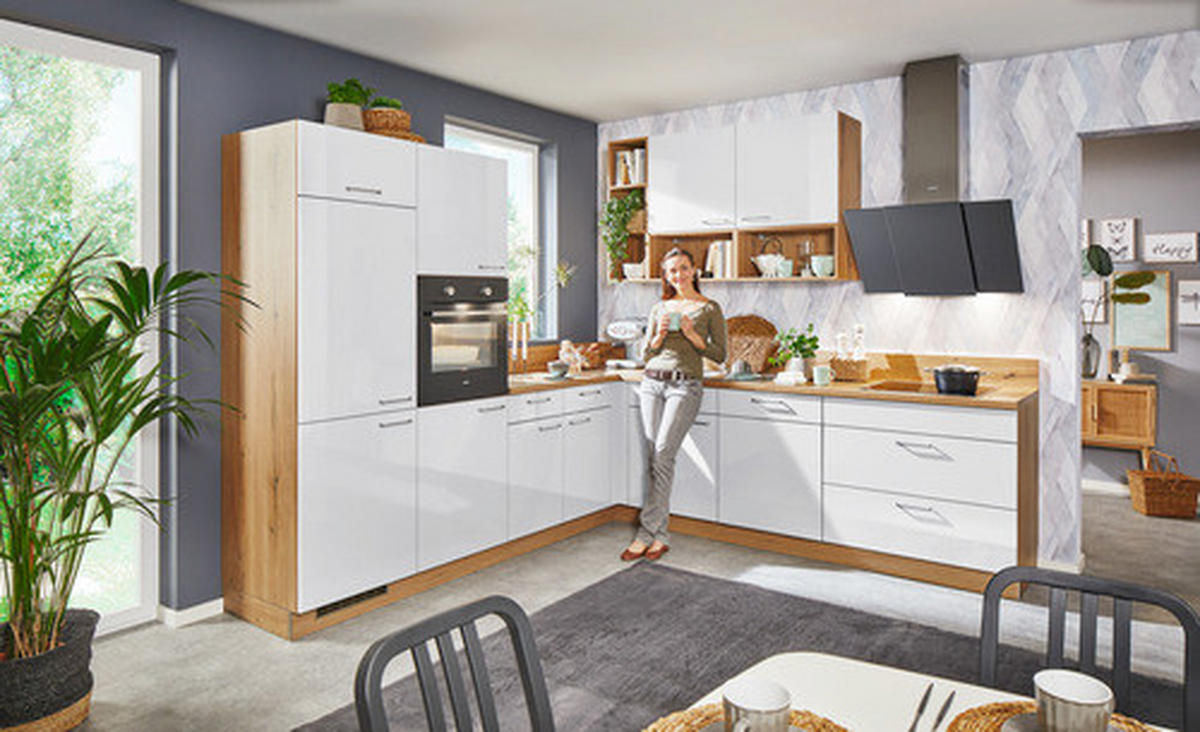ROHOVÁ KUCHYŇA STAR 275 - biela/farba duba, Design, kompozitné drevo (245/275cm) - Welnova