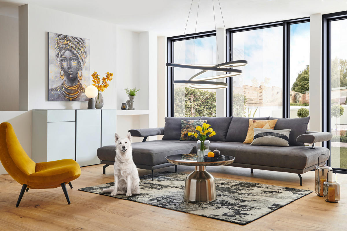 ECKSOFA in Mikrofaser Anthrazit  224/305 cm  - Anthrazit/Schwarz, Design, Textil/Metall (224/305cm) - Dieter Knoll