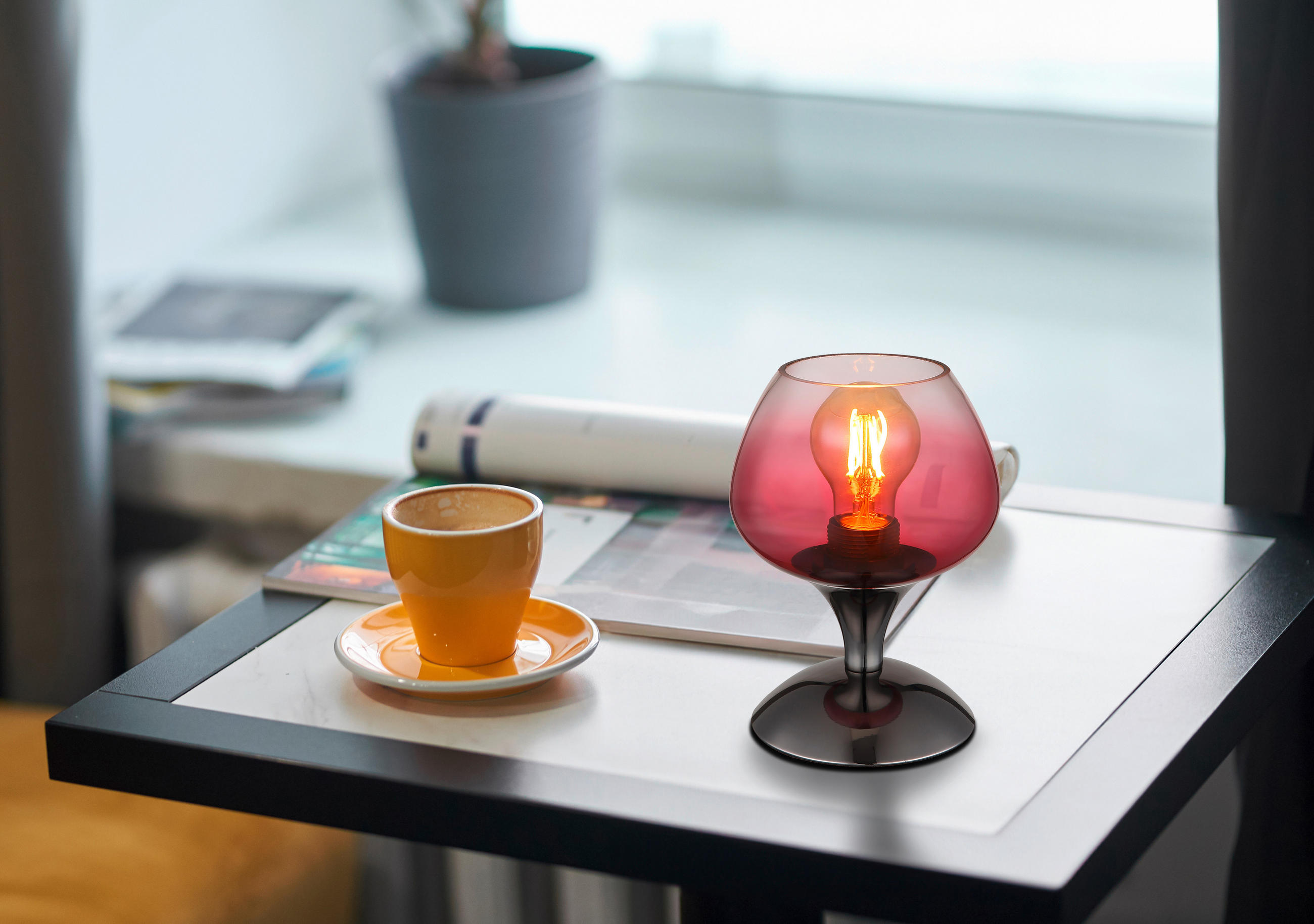 TISCHLEUCHTE - Klar/Brombeere, Trend, Glas/Metall (15/20,5cm) - Globo