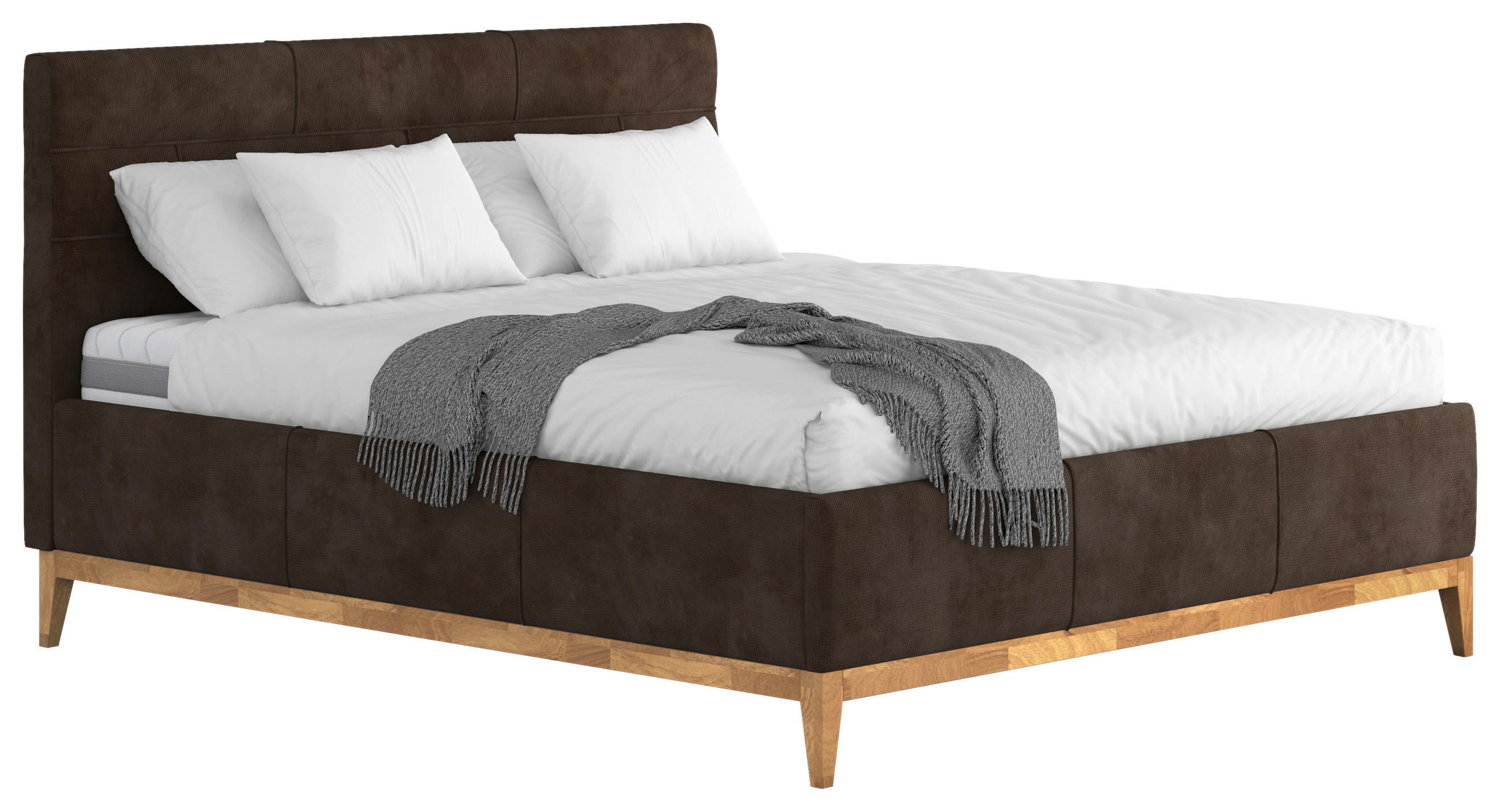 POLSTERBETT 160/200 cm  in Braun  - Weiss/Eichefarben, Modern, Holz/Holzwerkstoff (160/200cm) - MID.YOU