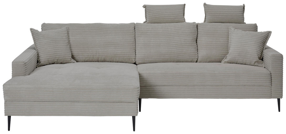 ECKSOFA Hellgrau Cord  - Hellgrau/Schwarz, KONVENTIONELL, Textil/Metall (173/276cm) - Carryhome