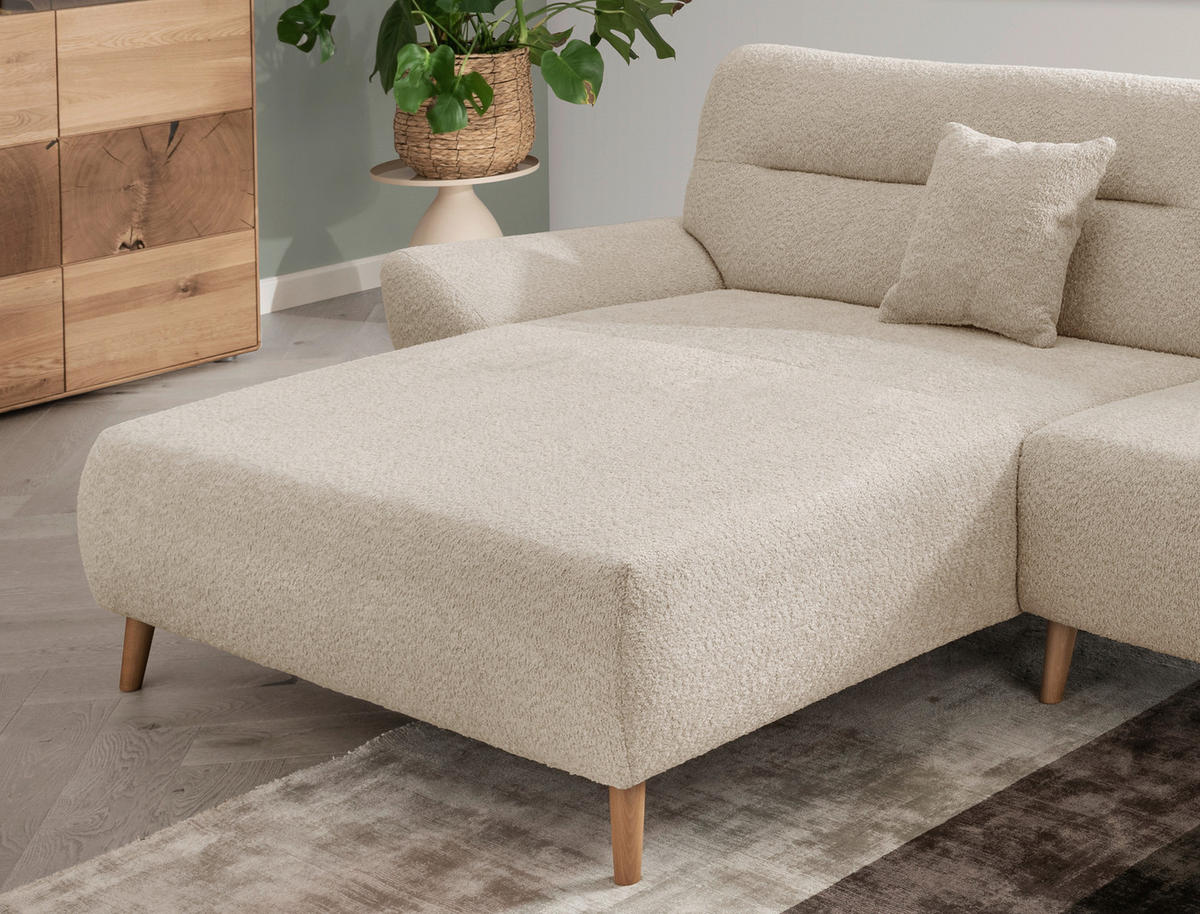 ECKSOFA Beige Bouclé  - Wildeiche/Beige, KONVENTIONELL, Holz/Textil (166/290cm) - MID.YOU