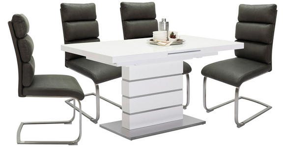 ESSTISCH in Metall, Glas, Holzwerkstoff 140-175/85/76 cm   - Edelstahlfarben/Weiß, Design, Glas/Holzwerkstoff (140-175/85/76cm) - Novel