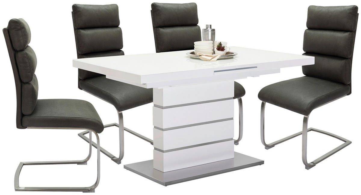 JEDÁLENSKÝ STÔL, 140-175/85/76 cm - biela/farba ušľachtilej ocele, Design, kov/kompozitné drevo (140-175/85/76cm) - Novel