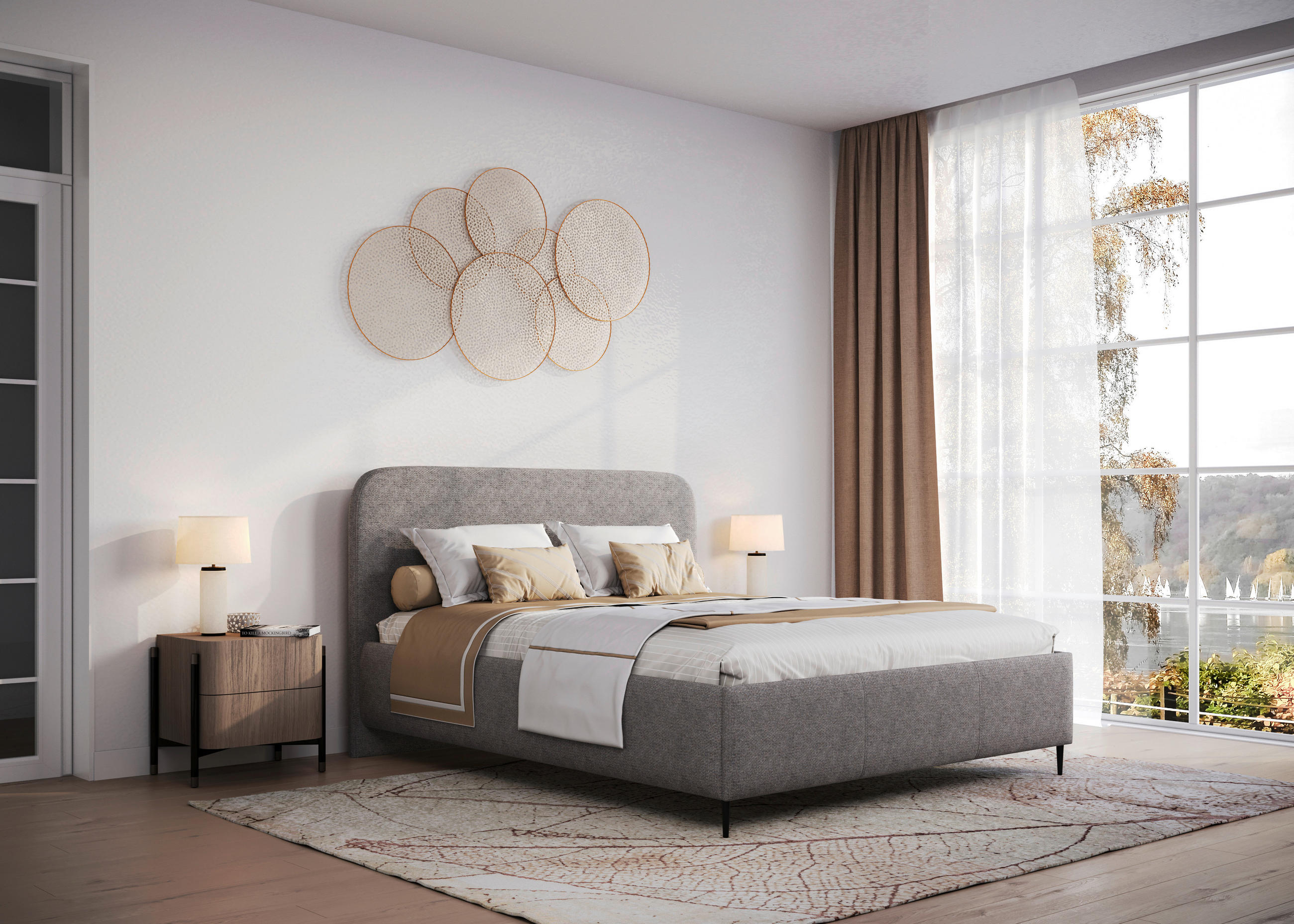 STOPPAD SÄNG 140/200 cm  i taupe  - svart/taupe, Modern, metall/trämaterial (140/200cm) - MID.YOU