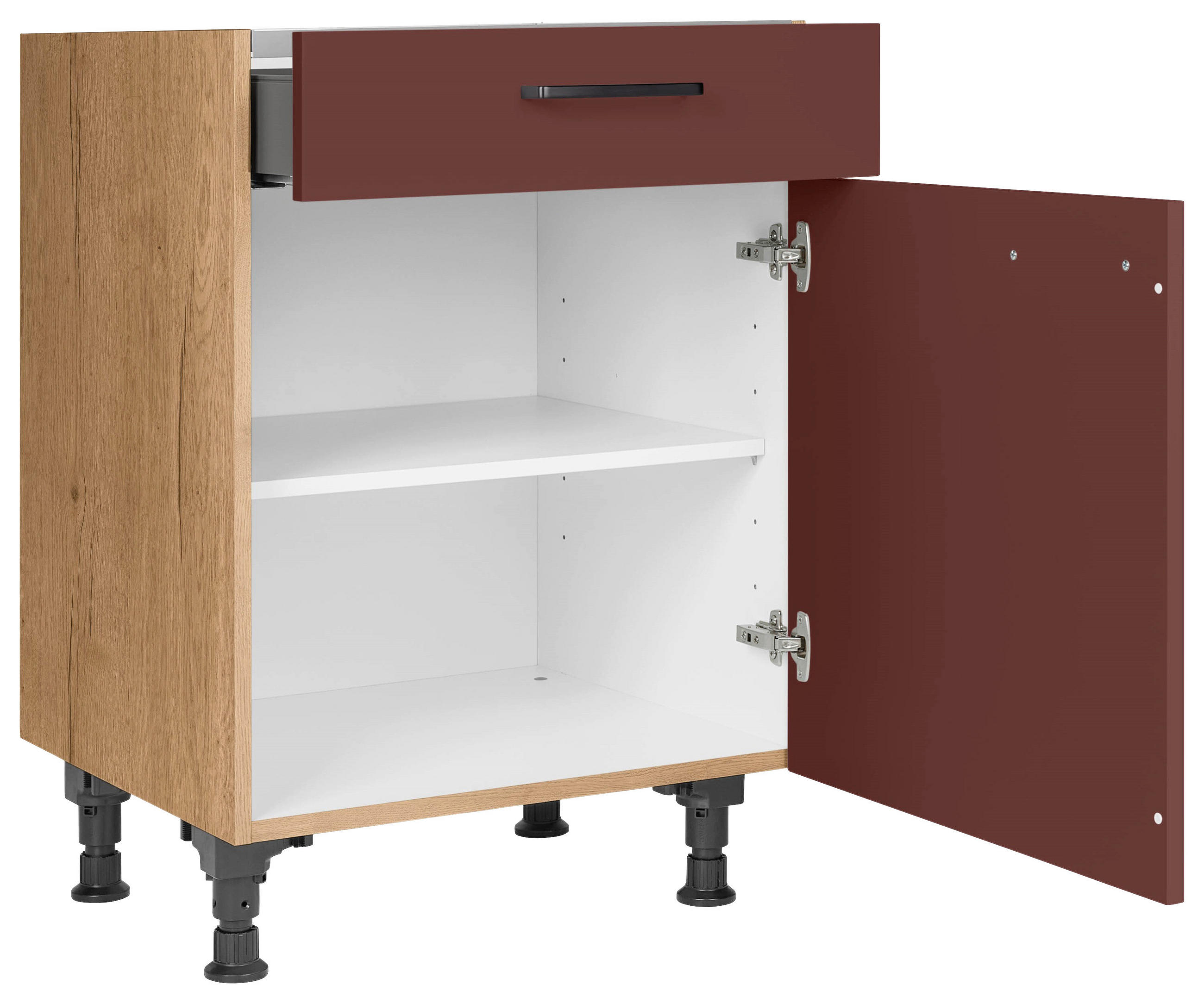 KOCHFELDUMBAUSCHRANK 60/87/56 cm  in Rot, Eichefarben  - Eichefarben/Rot, MODERN, Holzwerkstoff/Metall (60/87/56cm) - Nobilia