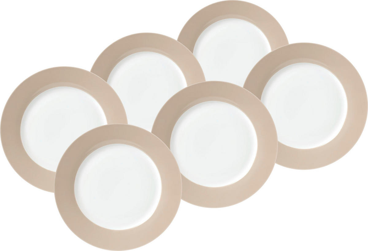 DESSERTTELLERSET VARIO 6-teilig  - Taupe/Weiß, Basics, Keramik (20cm) - Van Well