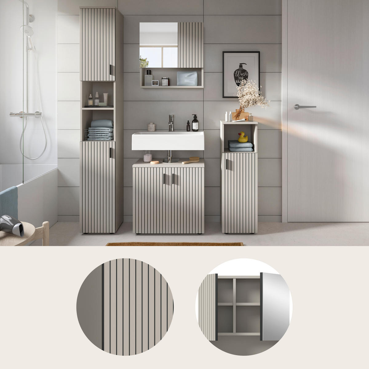 BADRUM 120 cm  - svart/kashmir, Trend, trämaterial/glas (120cm) - MID.YOU