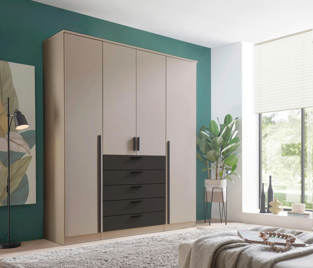 KLEIDERSCHRANK 181/210/52 cm,  in Graphitfarben, Kaschmir, 4 Tür(en)  - Kaschmir/Graphitfarben, Trend, Holzwerkstoff/Kunststoff (181/210/52cm) - Livetastic