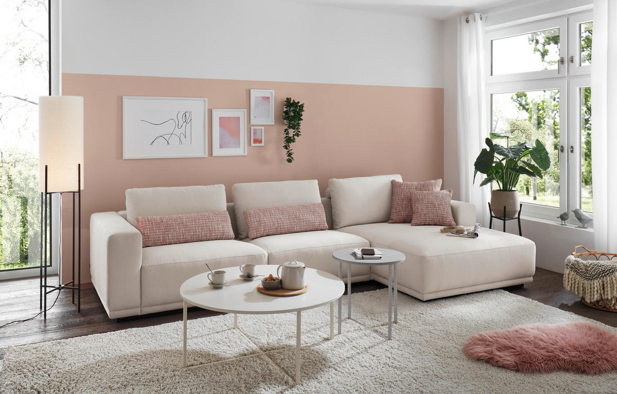 ECKSOFA Ottomane rechts, Eckteil  Weiß Chenille  - Schwarz/Weiß, Design, Kunststoff/Textil (316/166cm) - Musterring