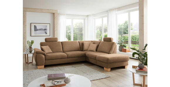 ECKSOFA in Mikrofaser Sandfarben  - Sandfarben/Wildeiche, Natur, Holz/Textil (286/236cm) - Voleo