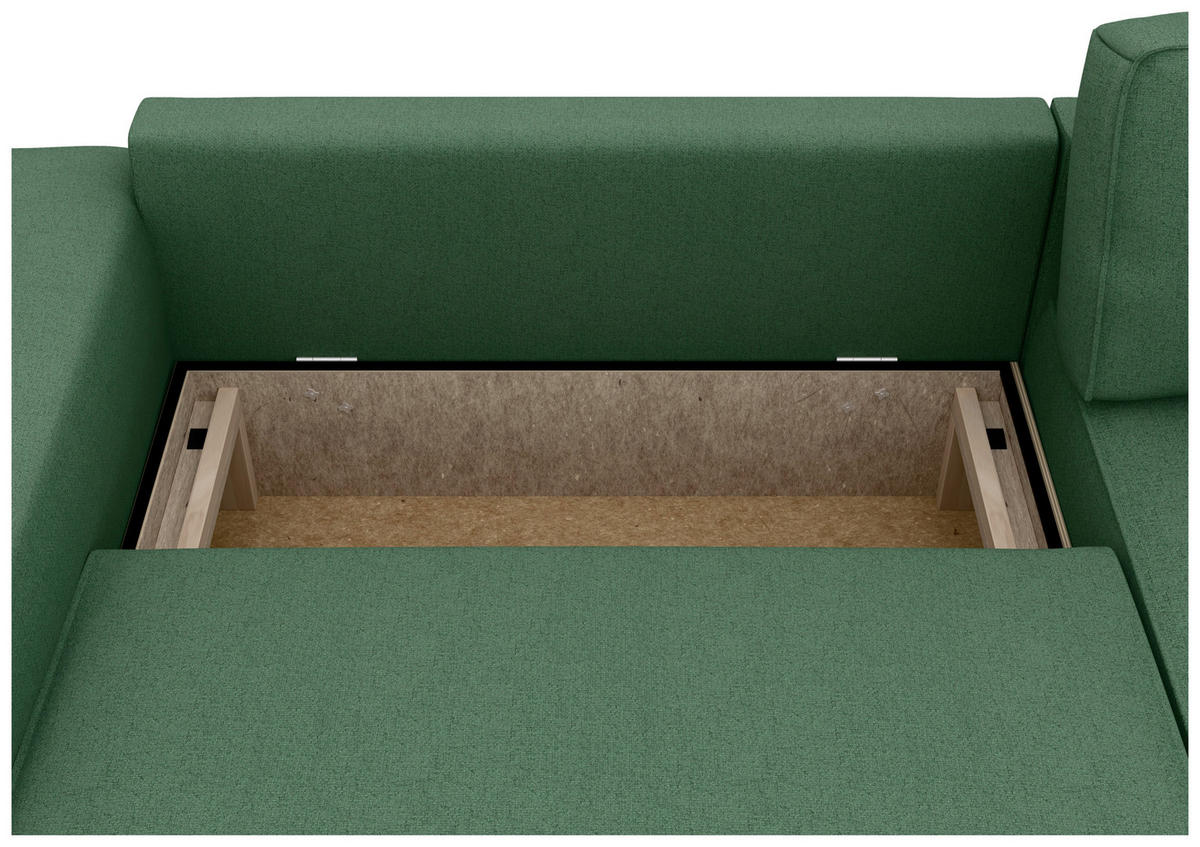 ECKSOFA in Struktur Dunkelgrün  - Dunkelgrün/Schwarz, Modern, Kunststoff/Textil (265/164cm) - Trendmanufaktur