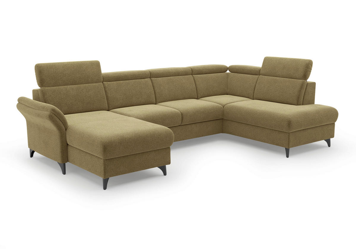 WOHNLANDSCHAFT GLENDALE E in Flachgewebe Olivgrün  - Schwarz/Olivgrün, KONVENTIONELL, Textil/Metall (166/321/193cm) - Sit & More