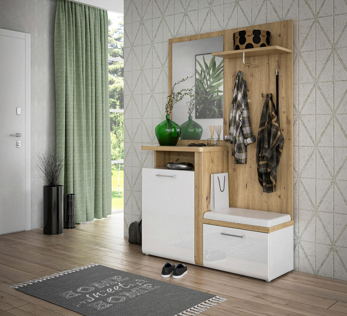GARDEROBE  in 128,8/201/43,4 cm  - Weiß/Eiche Artisan, MODERN, Holzwerkstoff (128,8/201/43,4cm) - MID.YOU