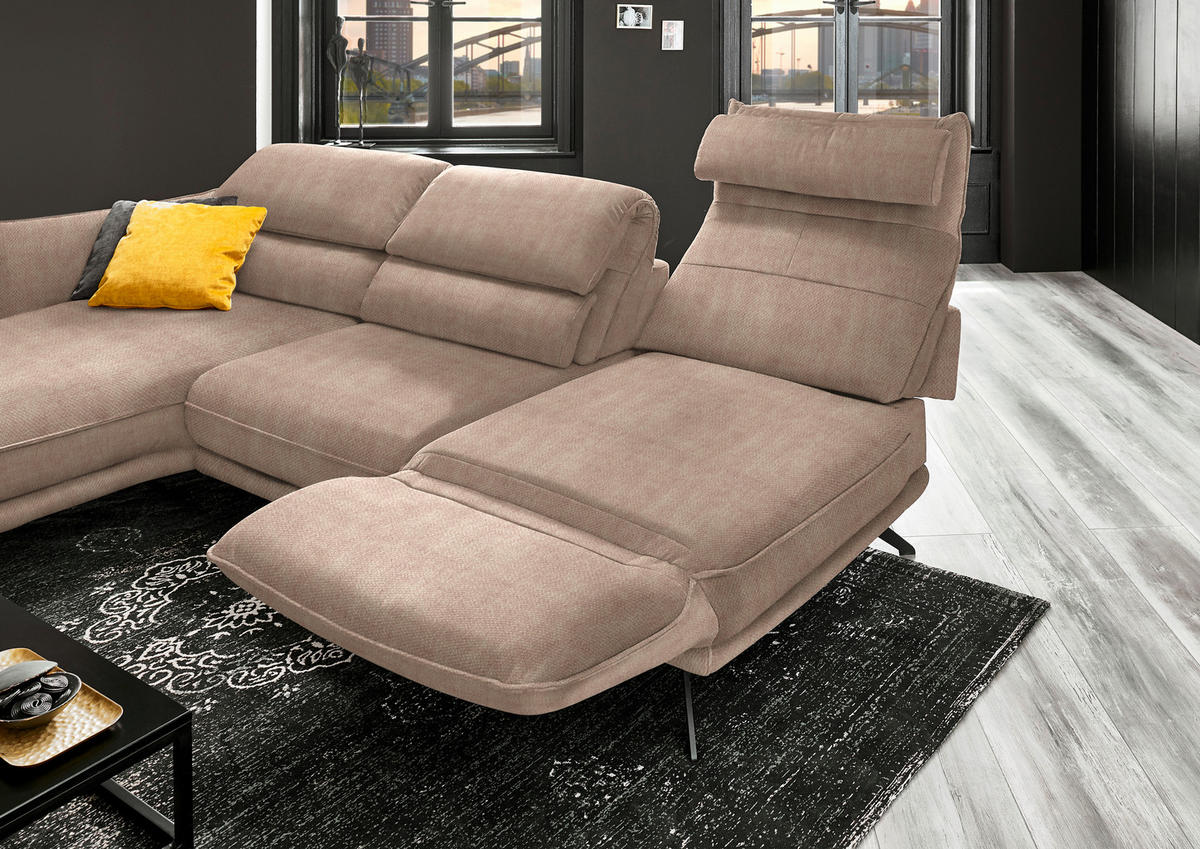 ECKSOFA in Velours Hellbraun  153/283 cm  - Hellbraun/Schwarz, Design, Textil/Metall (153/283cm) - Valdera