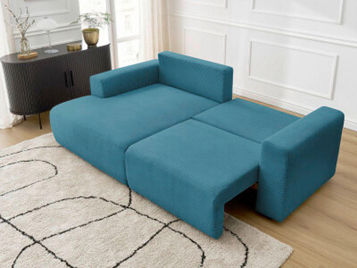 ECKSOFA Ottomane links  ATILLA Hellblau Cord  - Schwarz/Hellblau, MODERN, Kunststoff/Textil (149/244cm)