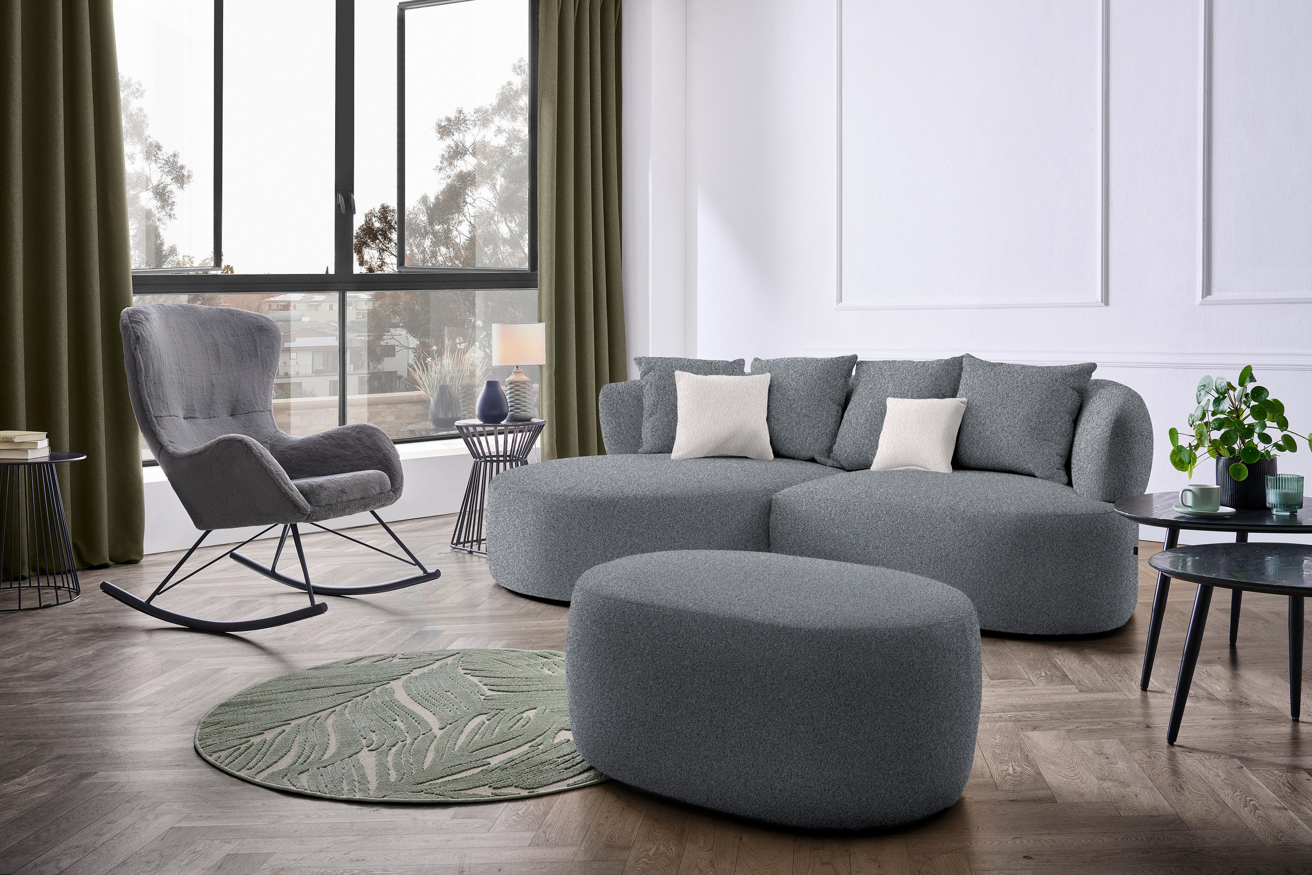 ECKSOFA in Bouclé Grau  166/235 cm  - Hellrosa/Schwarz, MODERN, Kunststoff/Textil (166/235cm) - Hom`in
