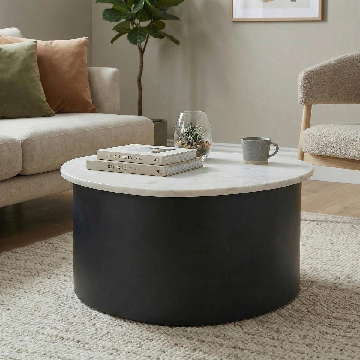 SOFFBORD - vit/svart, Design, metall/sten (63/63/30cm) - MID.YOU