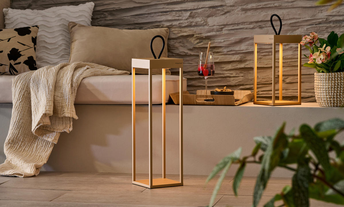 NABÍJATEĽNÁ STOLNÁ LAMPA 15/15/50 cm - piesková, Konventionell, kov/plast (15/15/50cm) - Dieter Knoll