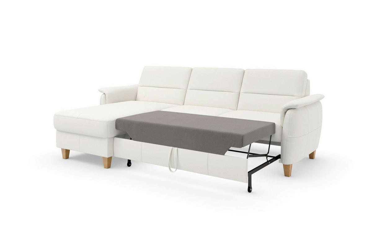 ECKSOFA PALMERA E in Mikrofaser Kombination Echtleder/Stoff Weiß  163/244 cm  - Eichefarben/Weiß, Basics, Leder/Holz (163/244cm) - Sit & More