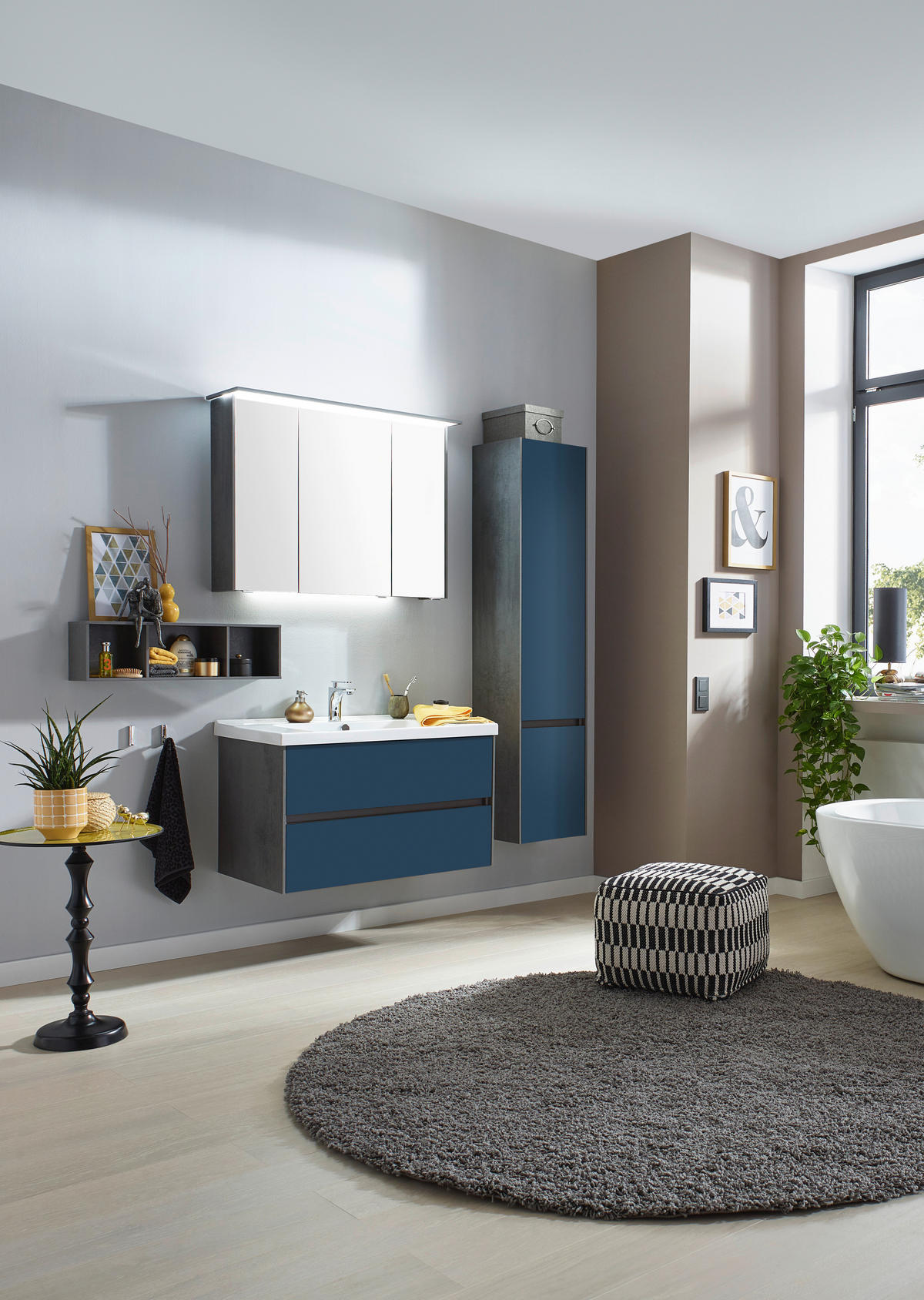 BADEZIMMER  in 92 cm  - Blau/Dunkelgrau, KONVENTIONELL, Glas/Keramik (92cm) - Dieter Knoll