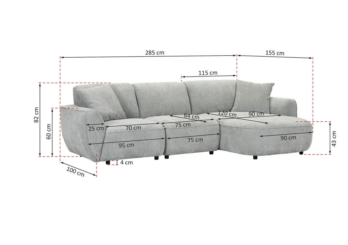 ECKSOFA Salbeigrün Flachgewebe Zierkissen, Rücken echt  - Salbeigrün/Schwarz, KONVENTIONELL, Kunststoff/Textil (285/155cm) - Milino