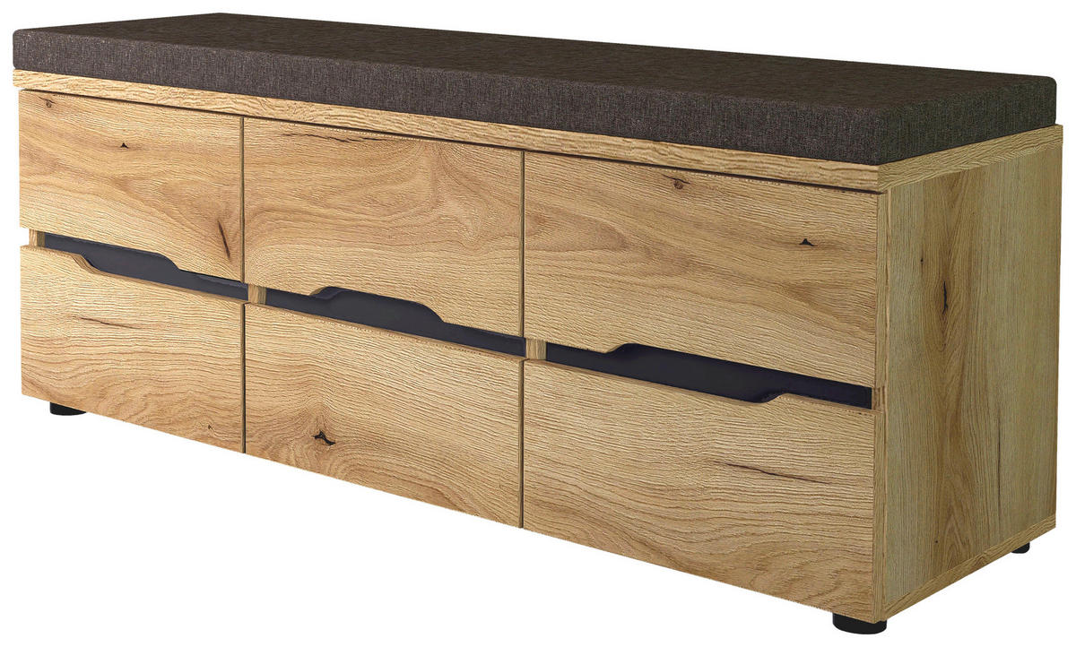 GARDEROBENBANK  in 120/48/38 cm  - Eichefarben/Graubraun, KONVENTIONELL, Kunststoff/Textil (120/48/38cm) - Xora