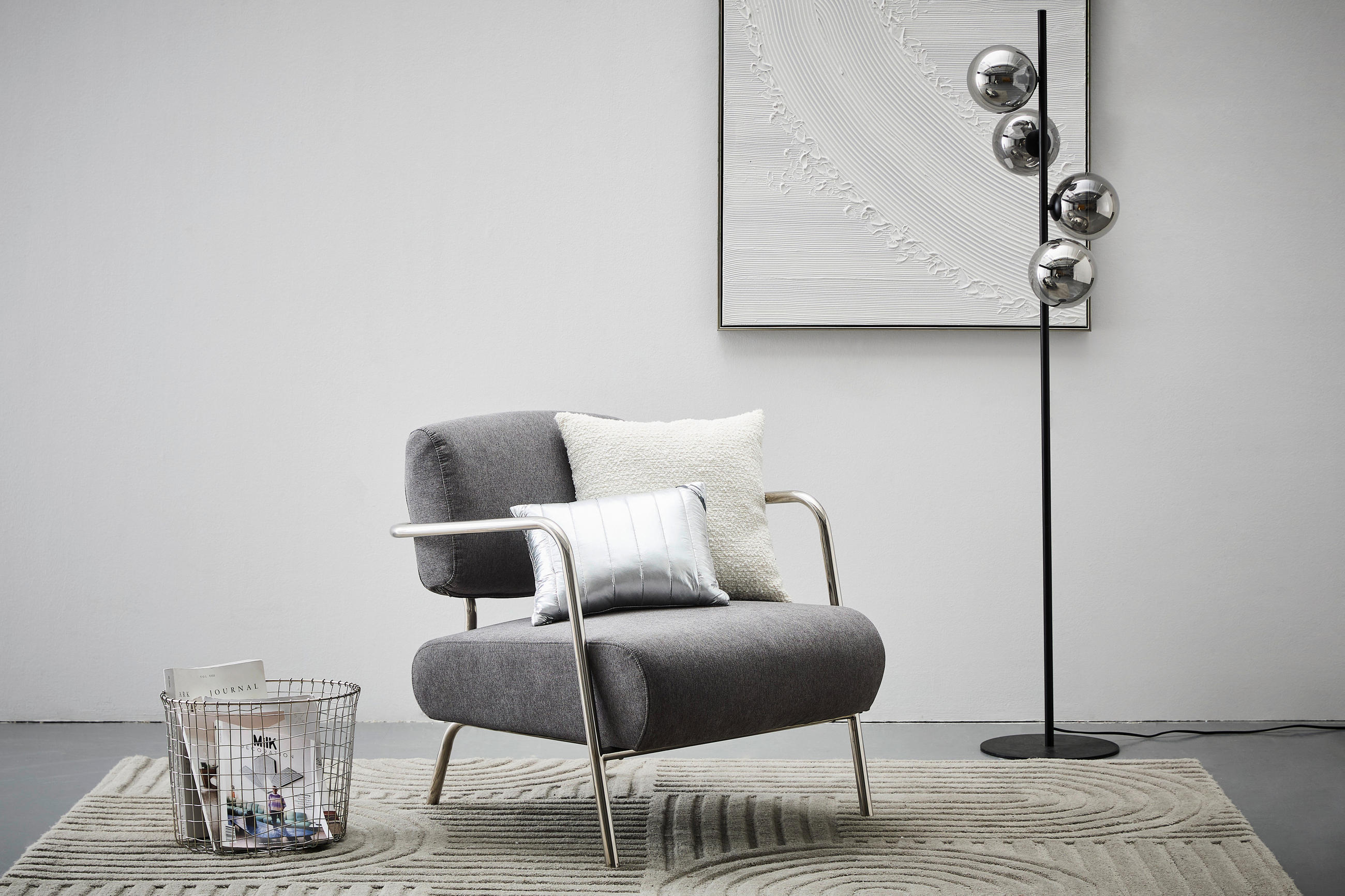 SESSEL in Leinenoptik Grau, Chromfarben  - Chromfarben/Grau, Trend, Textil/Metall (70/82/74cm) - Livetastic