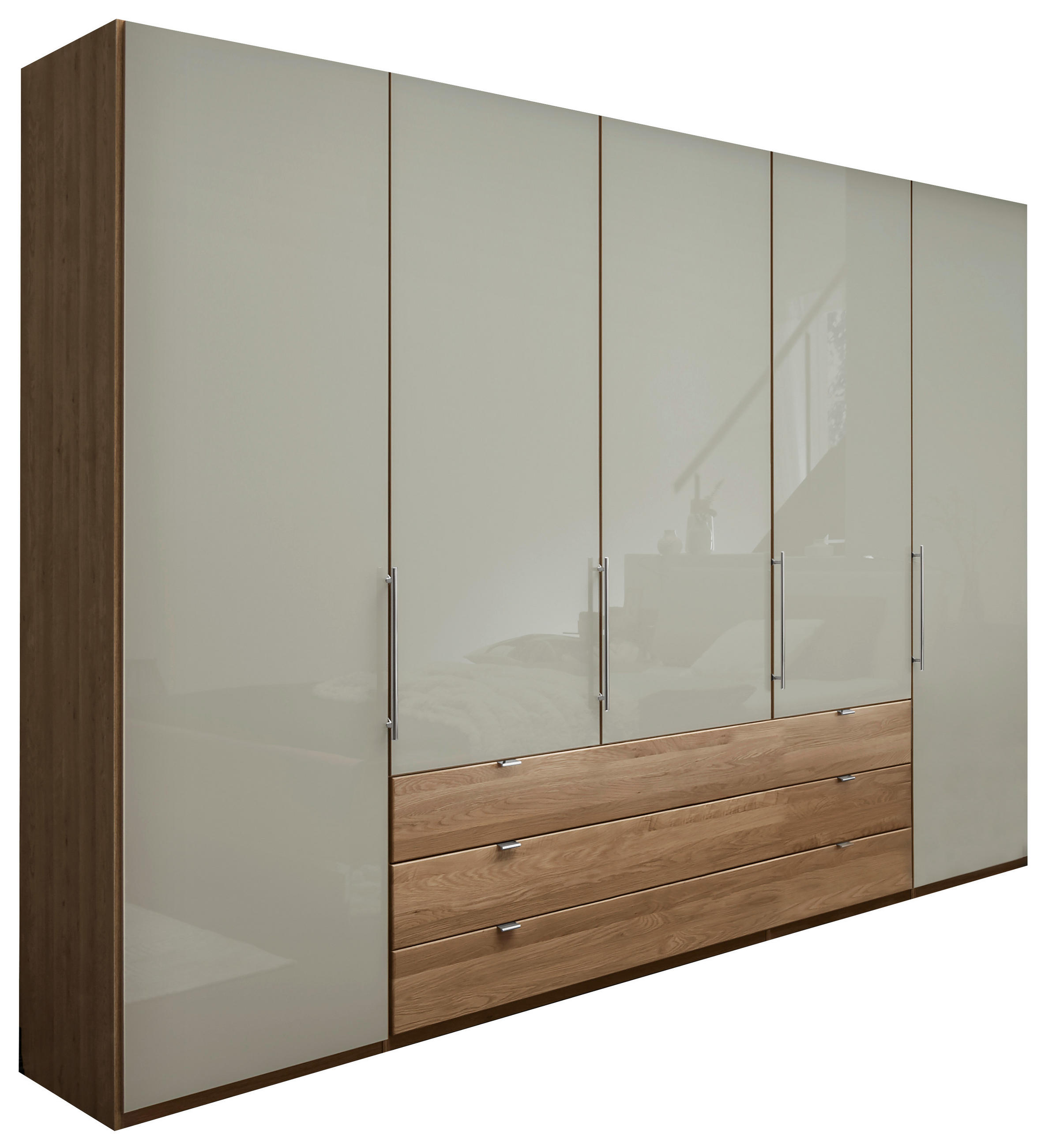 OMARA Z ZLOŽLJIVIMI VRATI, delno masivno hrast barve hrasta, barve šampanjca  - barve kroma/barve šampanjca, Konvencionalno, kovina/leseni material (250/216/58cm) - Dieter Knoll