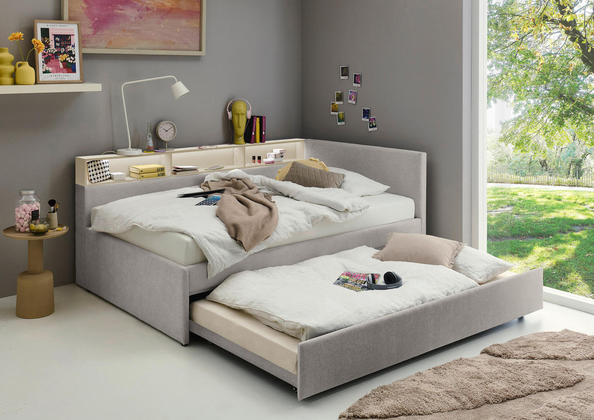 AUSZIEHBETT 120/200 cm,  in Grau, Sandfarben, Matratze, Lattenrost  - Sandfarben/Grau, MODERN, Holz/Holzwerkstoff (120/200cm) - Stylife