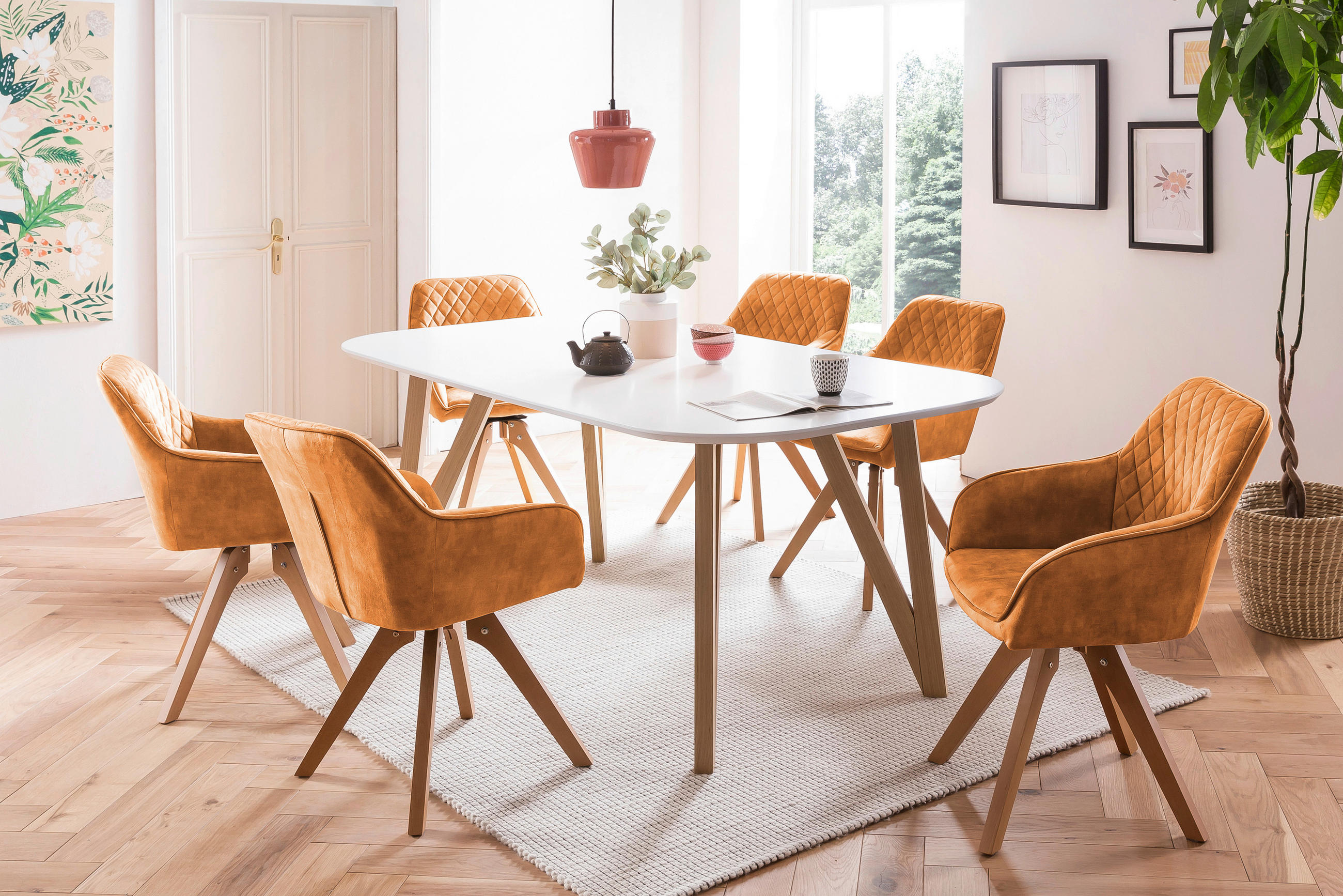 TISCHGRUPPE Weiß, Goldfarben  - Goldfarben/Naturfarben, MODERN, Holz/Textil (180/90/76cm) - Livetastic